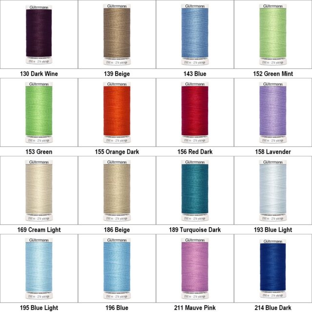 250m Polyester Sew All Thread Colors 001 to 369 Normal Sewing 1 or 2 Reel 542D