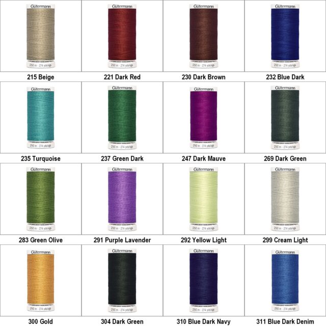 250m Polyester Sew All Thread Colors 001 to 369 Normal Sewing 1 or 2 Reel 542D