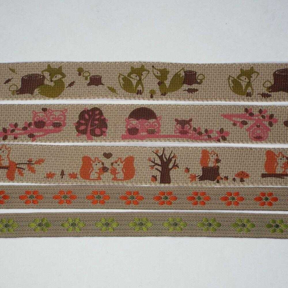 Rustic Wild Woodland Flower Animal Ribbon 9mm 15mm Country Tree Linen ...