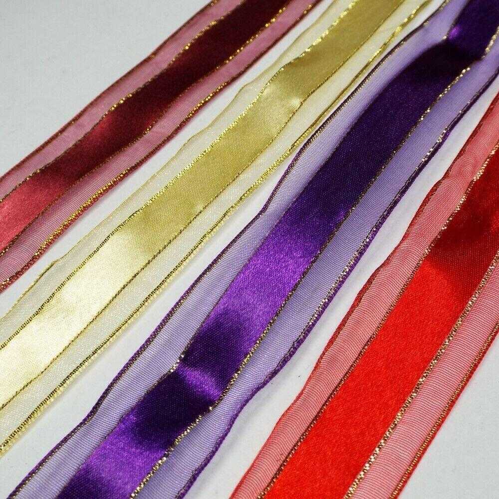 25mm Metallic Gold Stripe Satin Organza Ribbon Christmas Wedding BUY 1