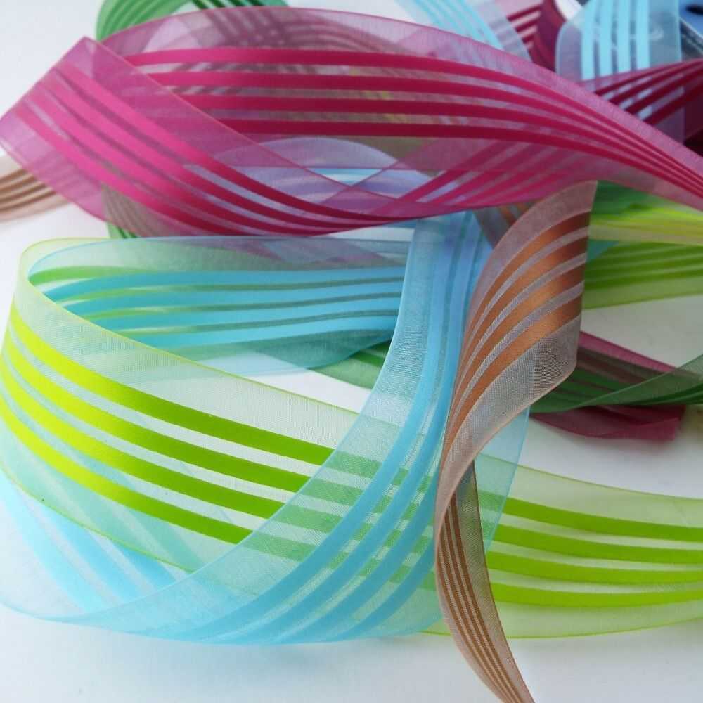 38mm Multi Stripe Satin Organza Sheer Ribbon Wide Bow BUY 1 2 4m+ 5 ...