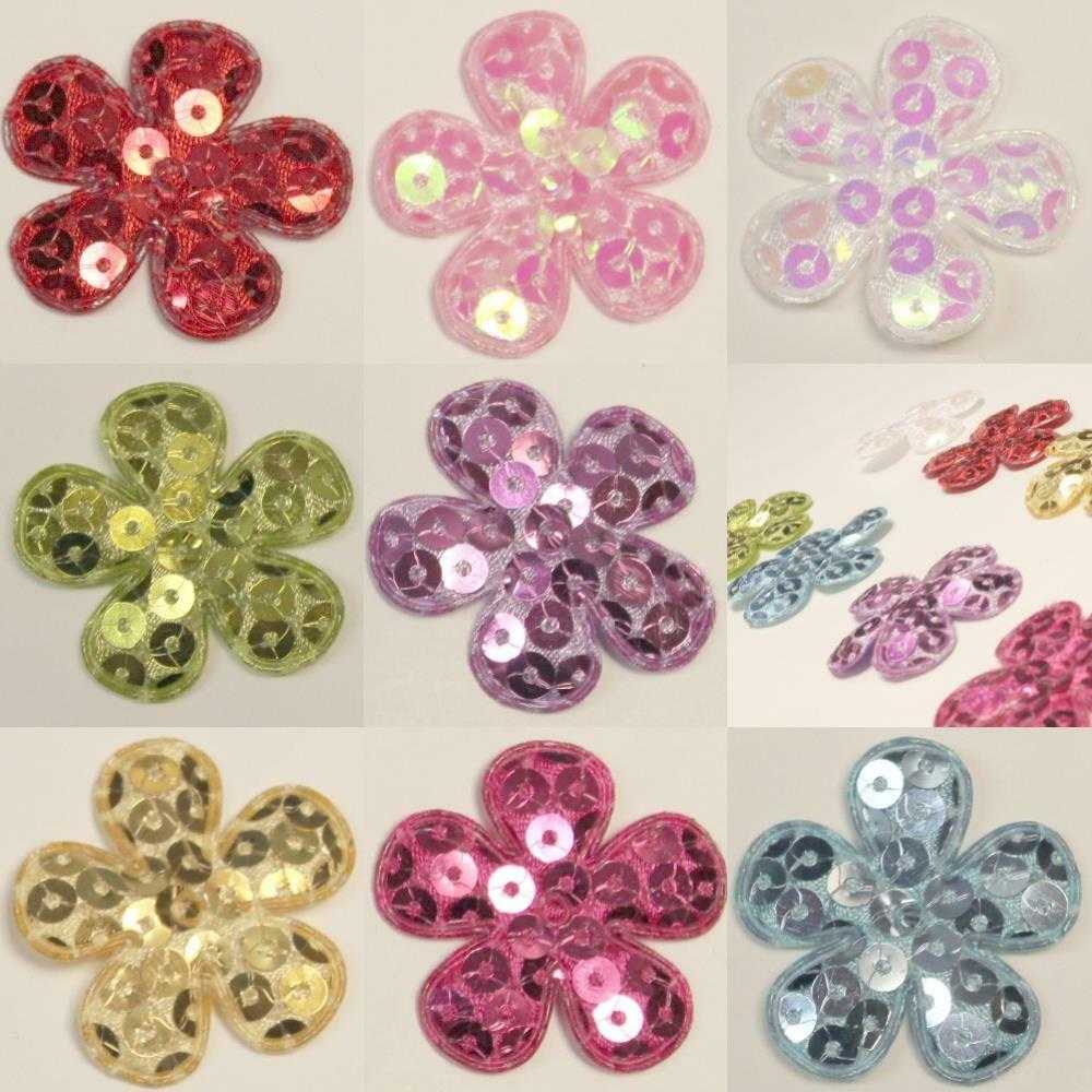 8 COLOUR Padded 35mm Sequin Motif Topper Patch Fabric BUY 5 10 20 ...