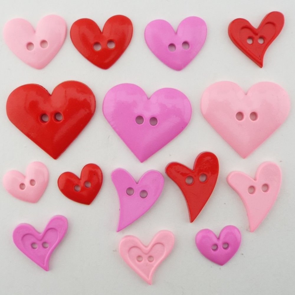 Baby Pink, Cerise, Red. Plastic Heart Button Shirt Craft Decoration BUY ...