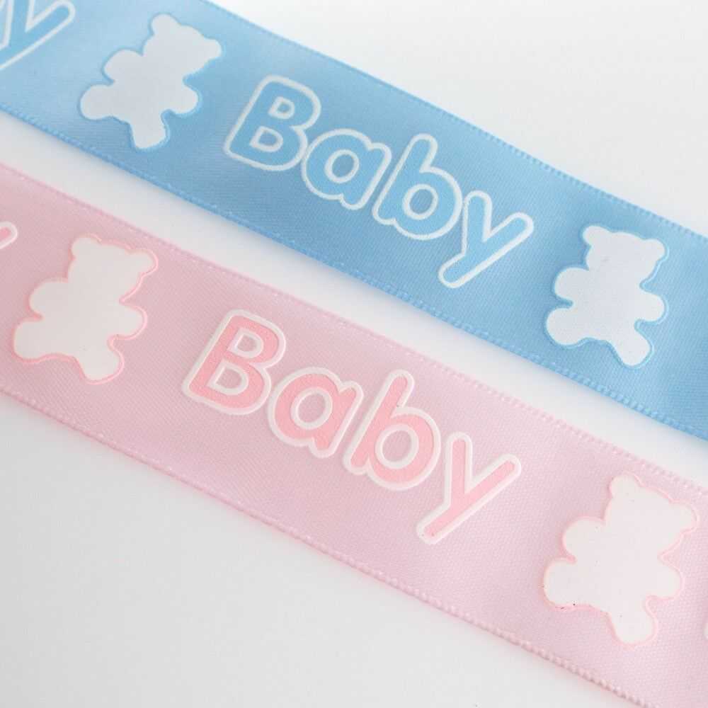25mm Satin Print BABY Boy Girl Ribbon Teddy Bear Shower Present BUY 3m ...