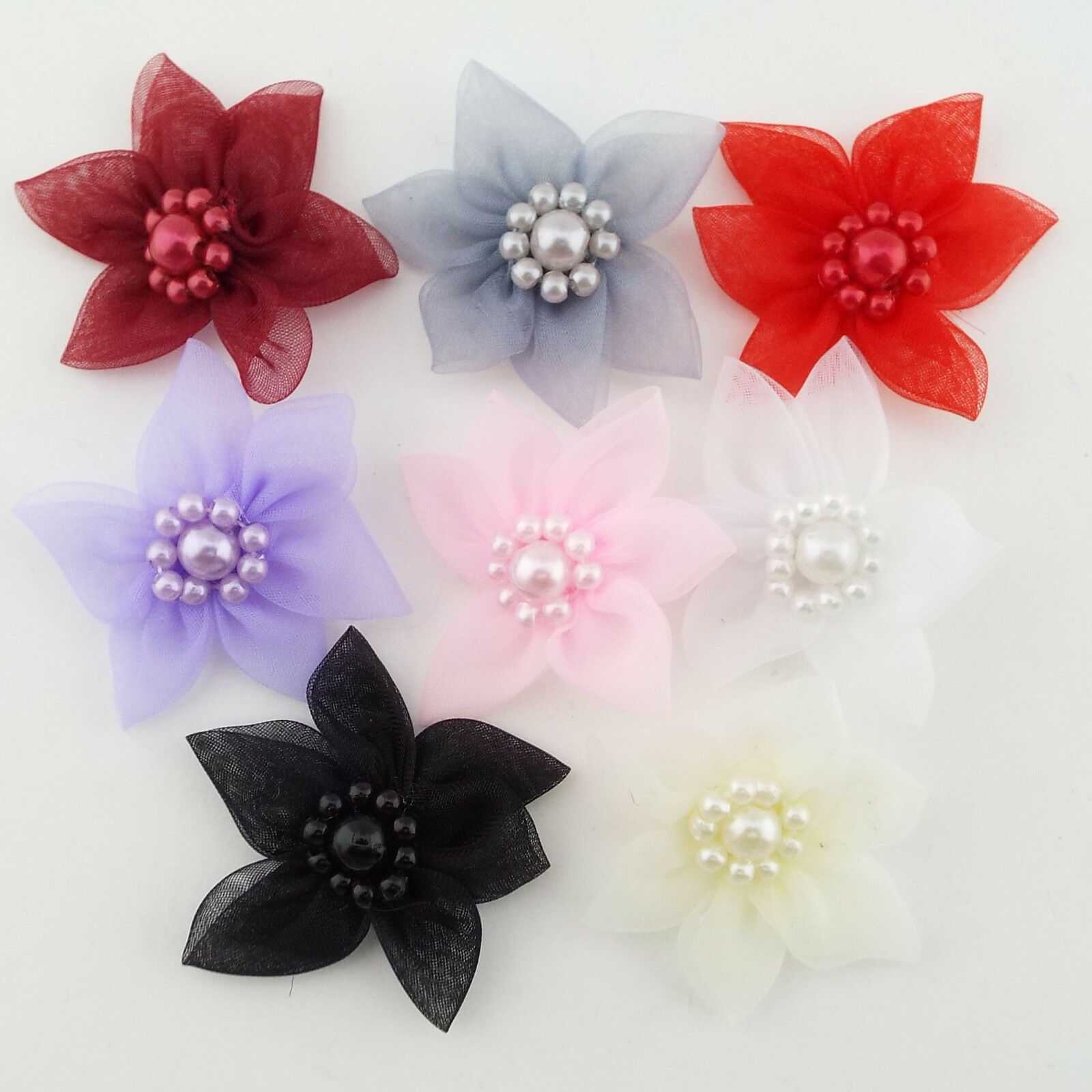 8 COLOUR 6 Point Bead Organza Ribbon Poinsettia Flower Star Beaded BUY ...