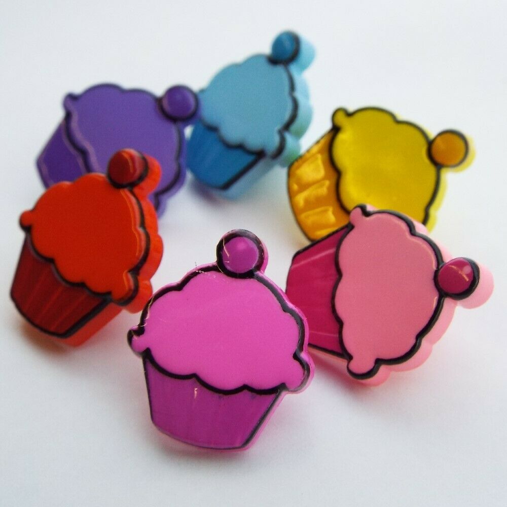 6 COLOUR 13mm*15mm Cupcake Muffin Buttons Kids Baker Shop Party Craft ...