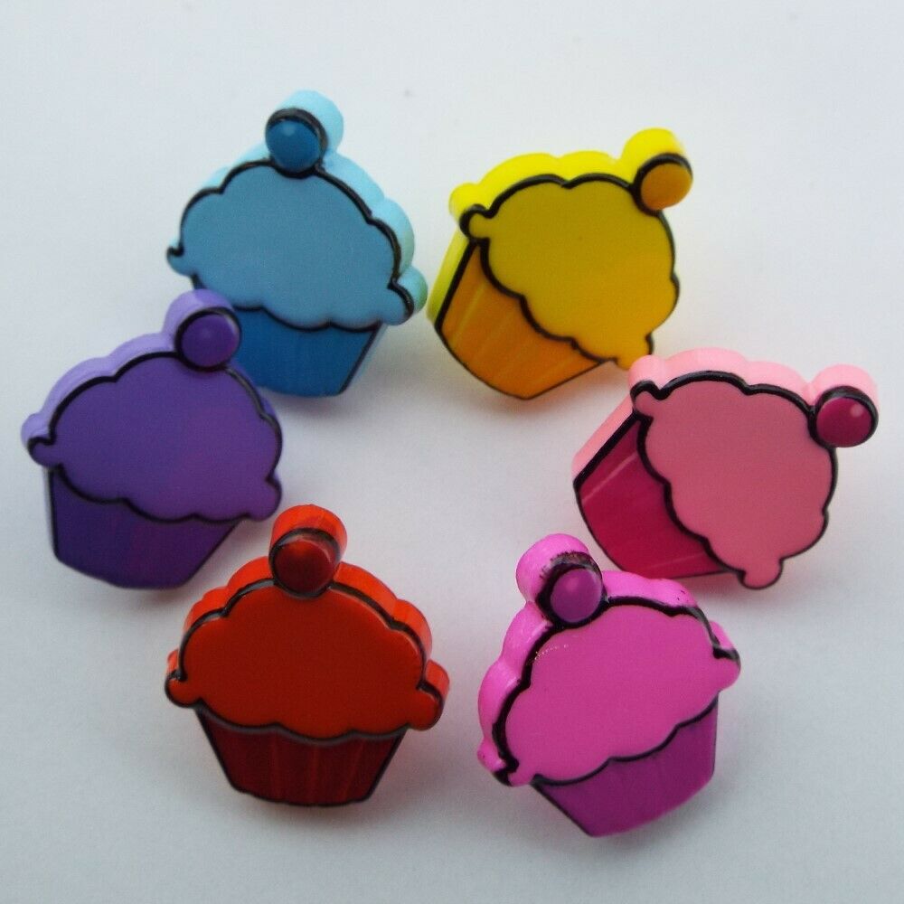 6 COLOUR 13mm*15mm Cupcake Muffin Buttons Kids Baker Shop Party Craft ...