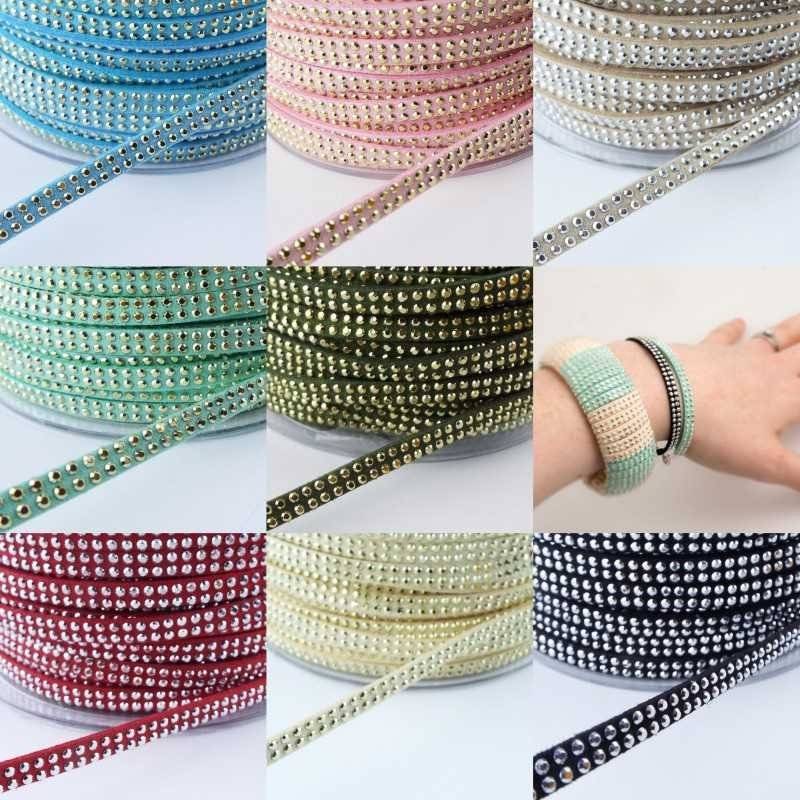 5mm Faux Suede Leather Gold Silver Metal Stud Jewellery Trim Braid ...