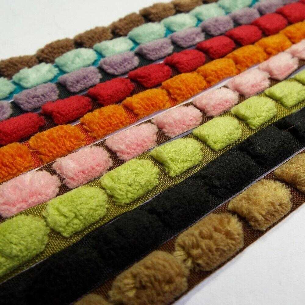 9 COLOUR Lovely Soft Feel 10mm Chenille Pompom Bobble Braid Trim BUY 1 2 4m+ UKHaberdashery