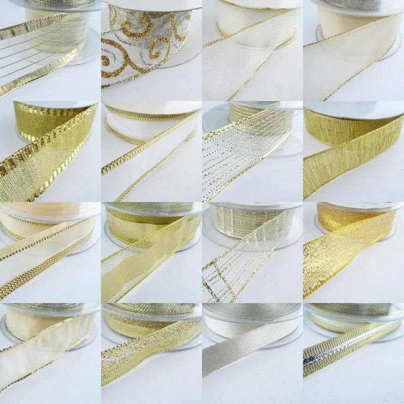 16 Styles Christmas Ribbon Gold Decoration 2016 Selection Organza Wired