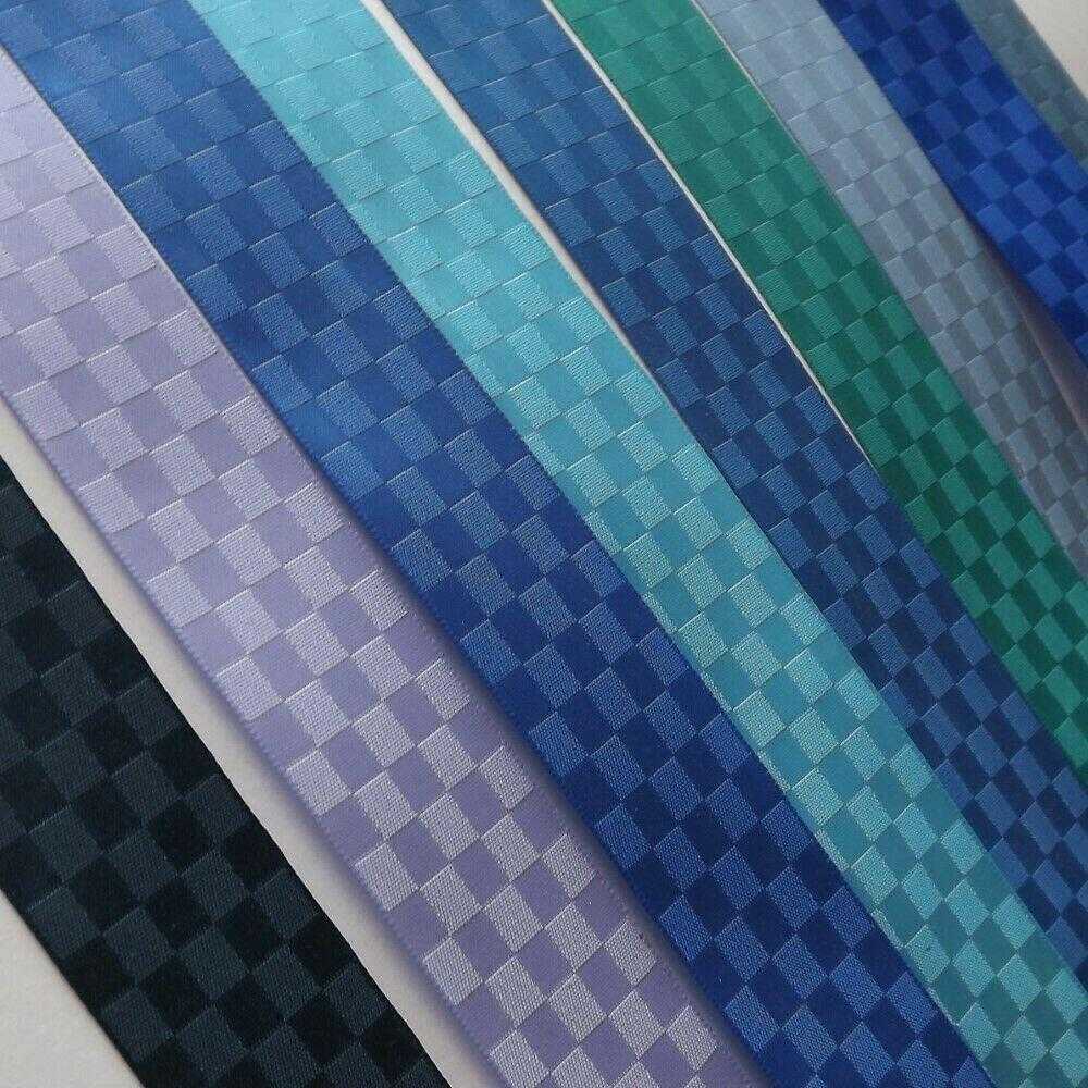 25mm Satin Chequered Ribbon Gingham Square Cube Blue BUY 1 2 4 8m+ 9 ...