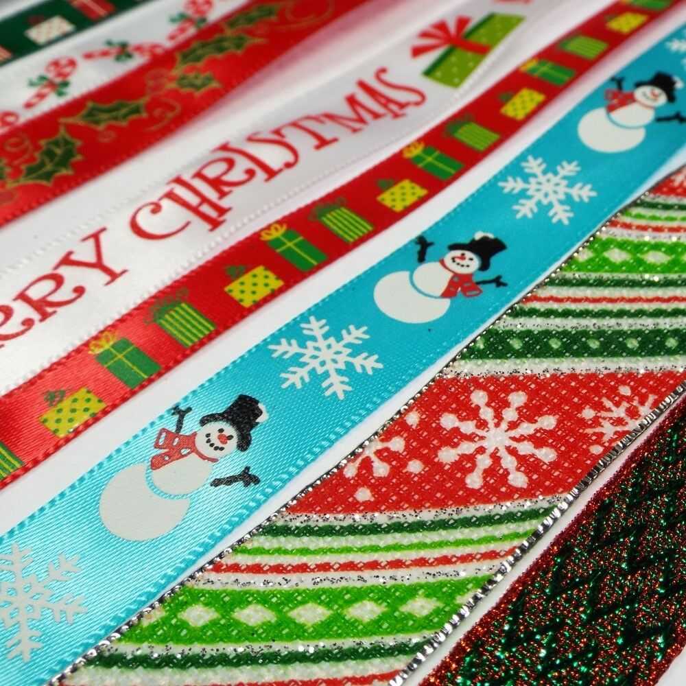 14 DESIGNS Satin &amp; Metallic Christmas Ribbon 9mm to 22mm. Bows, Wrap Tag Ties - UKHaberdashery