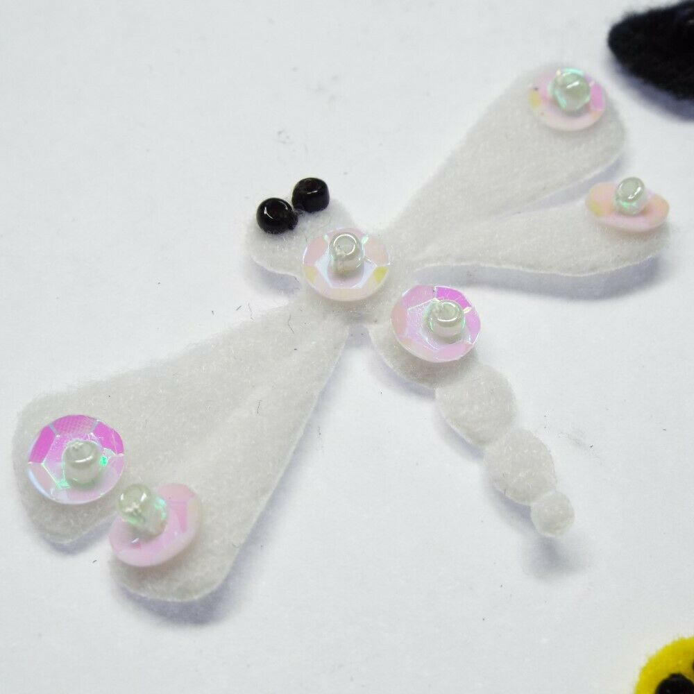 Fuzzy Fabric Dragonfly Motif Sew On Costume Craft Sequin Bead Accent
