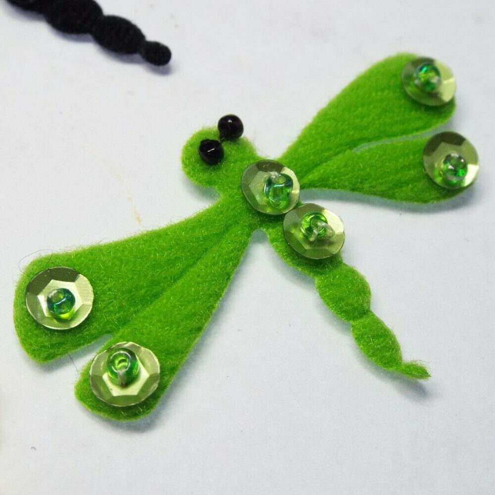 Fuzzy Fabric Dragonfly Motif Sew On Costume Craft Sequin Bead Accent