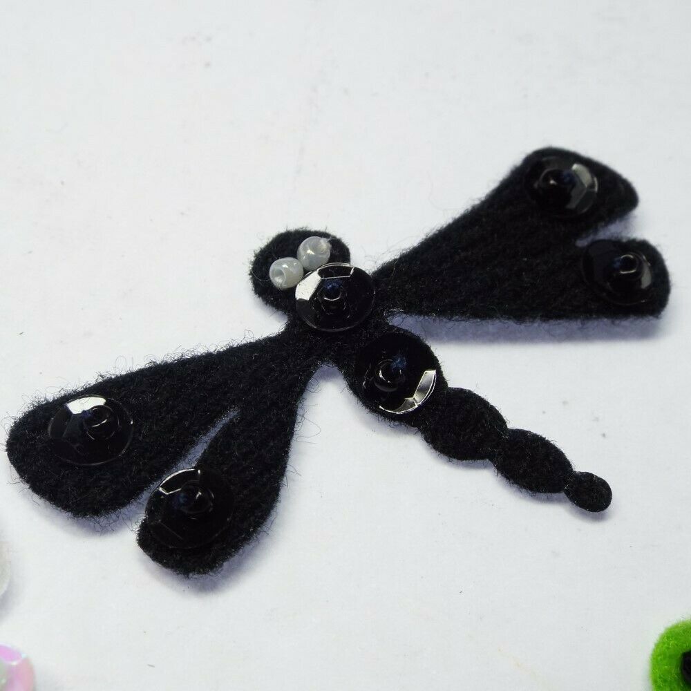 Fuzzy Fabric Dragonfly Motif Sew On Costume Craft Sequin Bead Accent