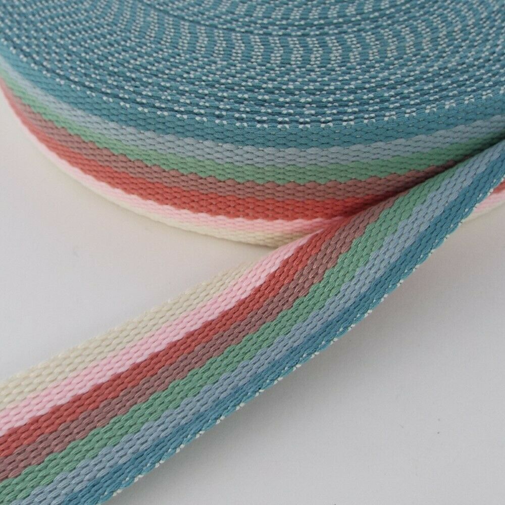 40mm Thick Webbing Stripe COTTON LOOK Rainbow Bag Handle ...